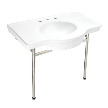 Kingston Brass 37 Ceramic Console Sink with Stainless Steel Legs, WhitePolished Nickel VPB28140W8PN